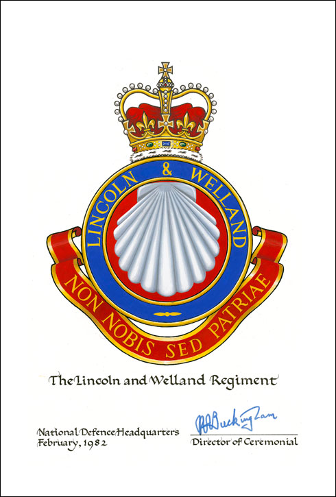 Letters patent confirming the blazon of the Badge of The Lincoln and Welland Regiment