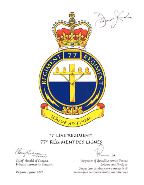 Lettres patentes approuvant l’insigne du 77e Régiment des lignes