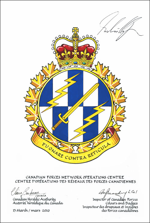 Letters patent approving the Badge of the Canadian Forces Network Operations Centre
