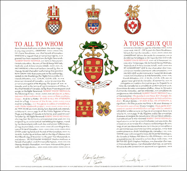 Lettres patentes concédant des emblèmes héraldiques à Robert David Redmile
