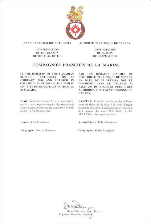 Letters patent confirming the blazon of the Flag of the Compagnies franches de la marine