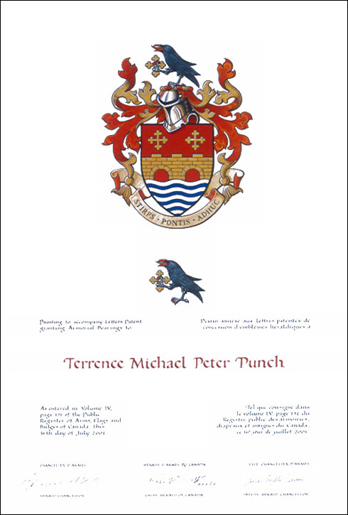 Letters patent granting heraldic emblems to Terrence Michael Peter Punch
