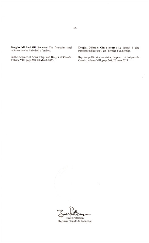 Lettres patentes enregistrant les emblèmes héraldiques de Charles Douglas Stewart
