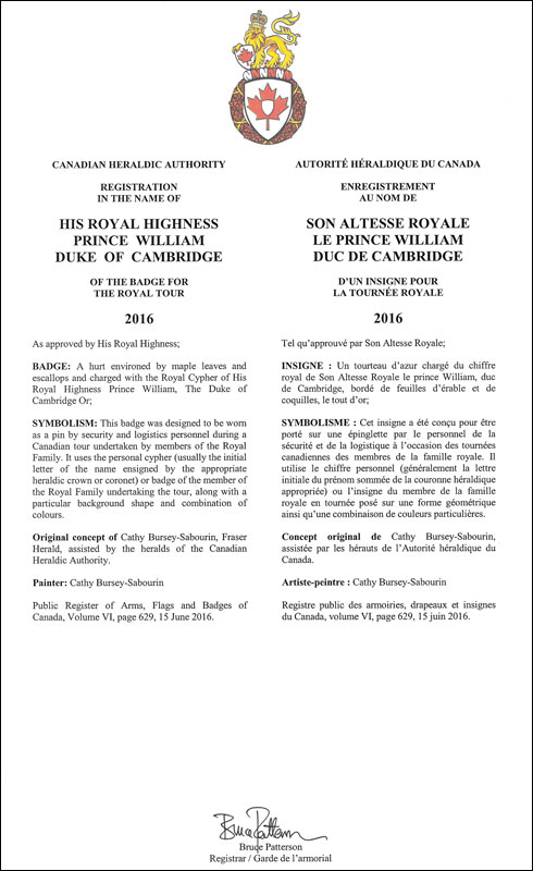 Letters patent registering the heraldic emblems of Prince William, Duke of Cambridge