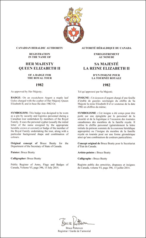 Letters patent registering the heraldic emblems of Queen Elizabeth II