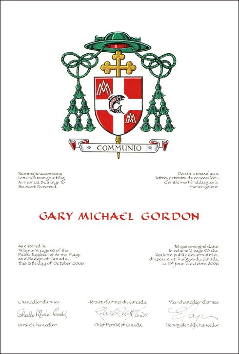 Lettres patentes concédant des emblèmes héraldiques à Gary Michael Gordon
