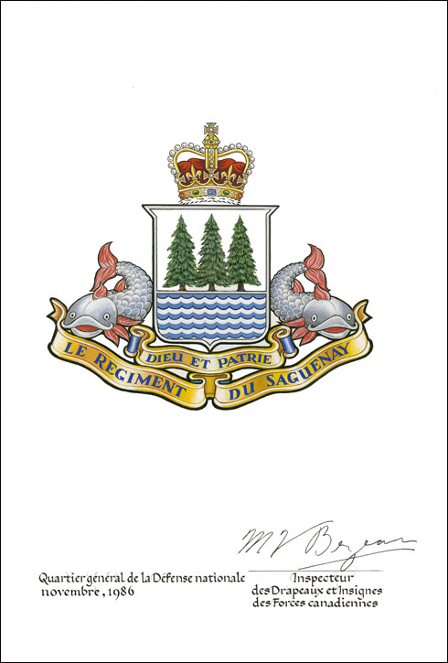 Lettres patentes confirmant le blasonnement de l'insigne du Régiment du Saguenay