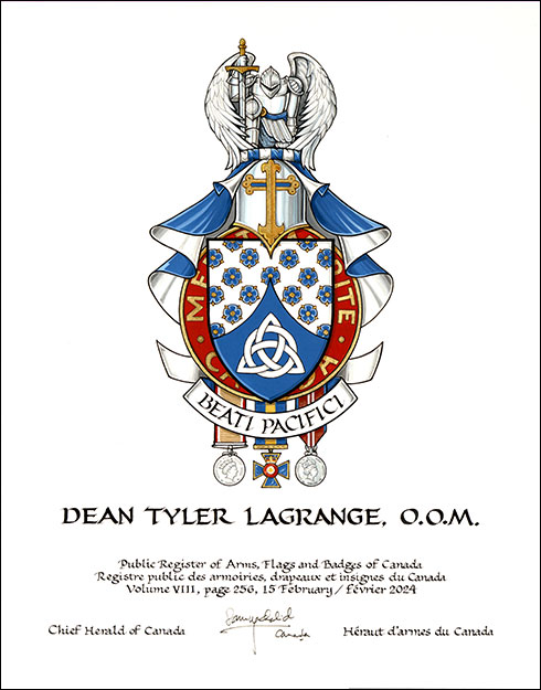 Lettres patentes concédant des emblèmes héraldiques à Dean Tyler LaGrange