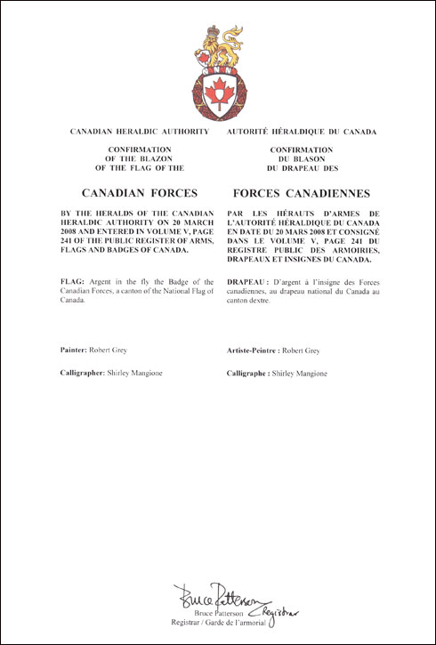 Lettres patentes confirmant le blasonnement du drapeau des Forces canadiennes