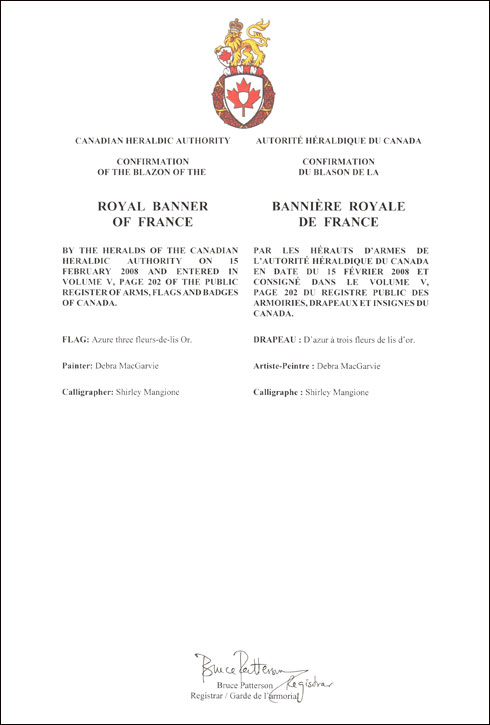 Letters patent confirming the blazon of the Royal Banner of France