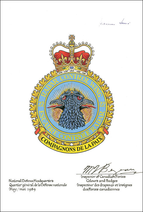 Letters patent confirming the Badge of the 22 Radar Control Wing