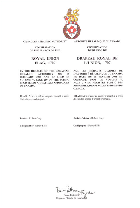 Letters patent confirming the blazon of the Royal Union Flag, 1707