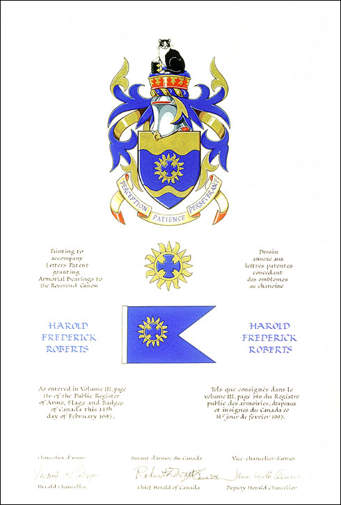 Letters patent granting heraldic emblems to Harold Frederick Roberts
