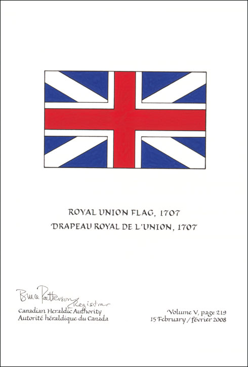 Letters patent confirming the blazon of the Royal Union Flag, 1707