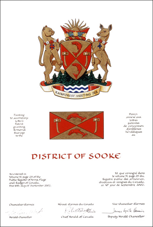 Letters patent granting heraldic emblems to the District of Sooke