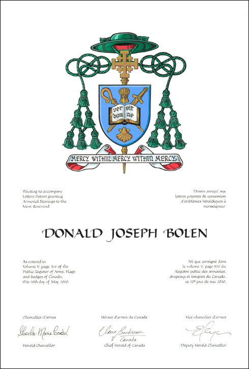 Letters patent granting heraldic emblems to Donald Joseph Bolen