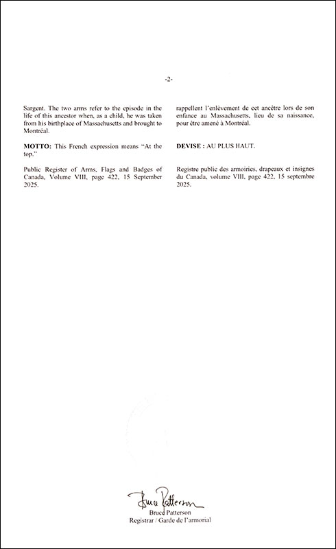 Lettres patentes enregistrant les emblèmes héraldiques de Paul L'Anglais