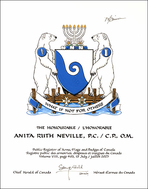 Lettres patentes concédant des emblèmes héraldiques à Anita Ruth Neville