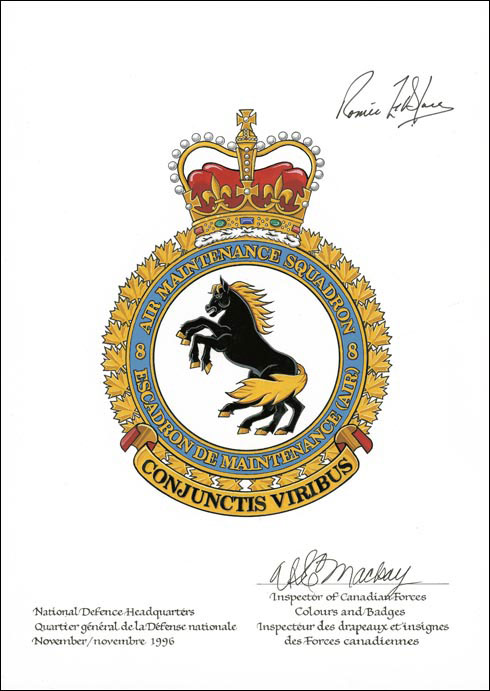 Lettres patentes approuvant l’insigne du 8e Escadron de maintenance (Air)