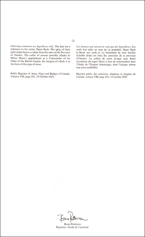 Lettres patentes enregistrant les emblèmes héraldiques de Clarence Churchill Mann