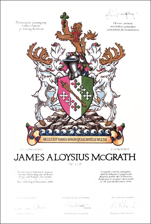 Lettres patentes concédant des emblèmes héraldiques à James Aloysius McGrath
