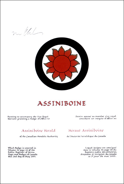 Vice Regal Warrant granting a Badge of Office to Assiniboine Herald