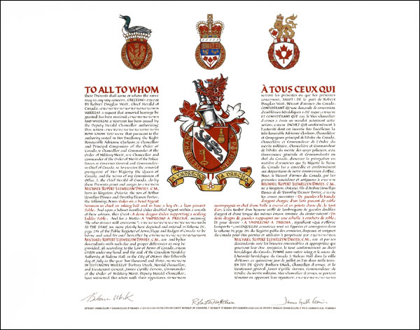 Letters patent granting heraldic emblems to Michael Rupert Llewellyn Davies