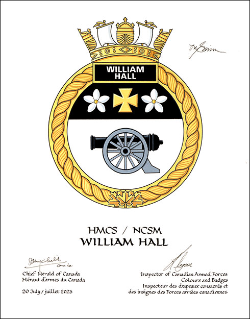 Lettres patentes approuvant l’insigne du NCSM William Hall