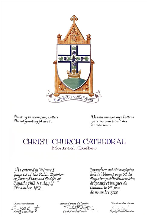 Letters patent granting heraldic emblems to Christ Church Cathedral