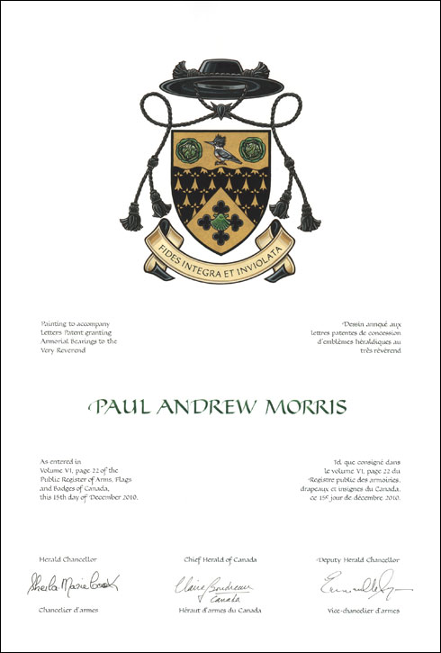 Lettres patentes concédant des emblèmes héraldiques à Paul Andrew Morris
