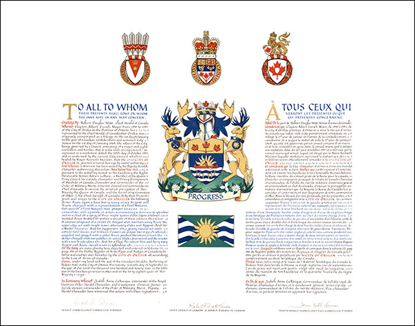 Lettres patentes concédant des emblèmes héraldiques à la City of Orillia
