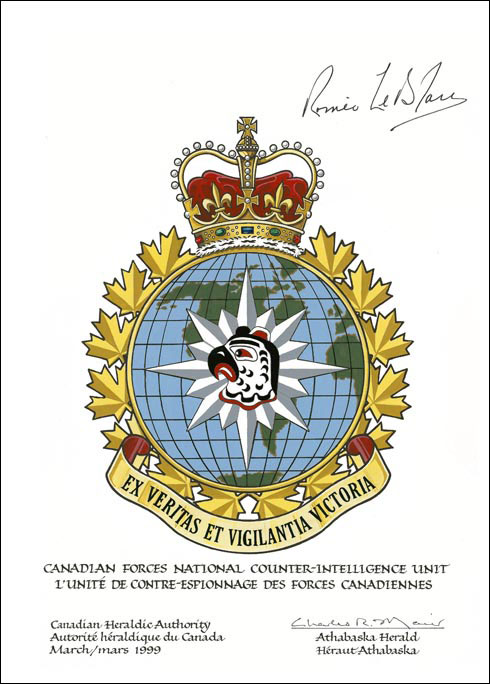 Letters patent approving Badge of the Canadian Forces National Counter-Intelligence Unit