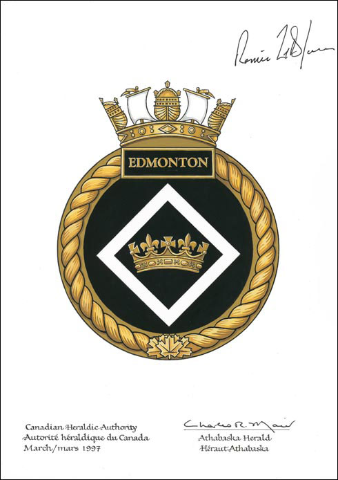 Lettres patentes approuvant l'insigne du NCSM Edmonton