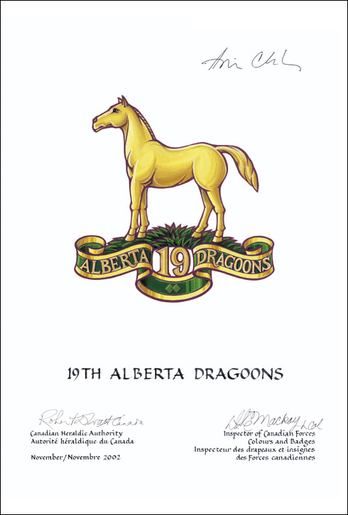 Approbation de l'insigne du 19th Alberta Dragoons