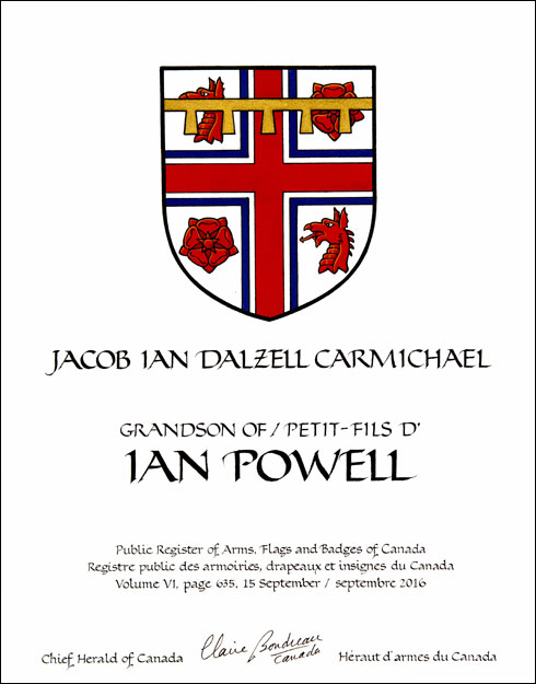 Letters patent granting heraldic emblems to Ian Powell