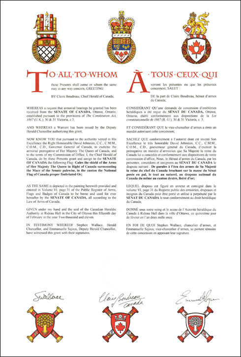 Lettres patentes concédant un drapeau au Sénat du Canada