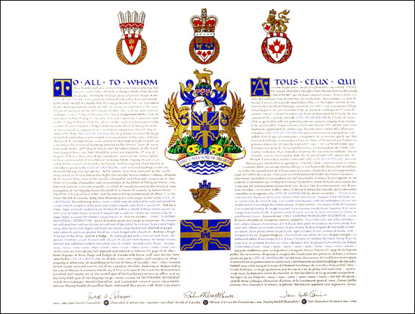 Letters patent granting heraldic emblems to the City of Castlegar