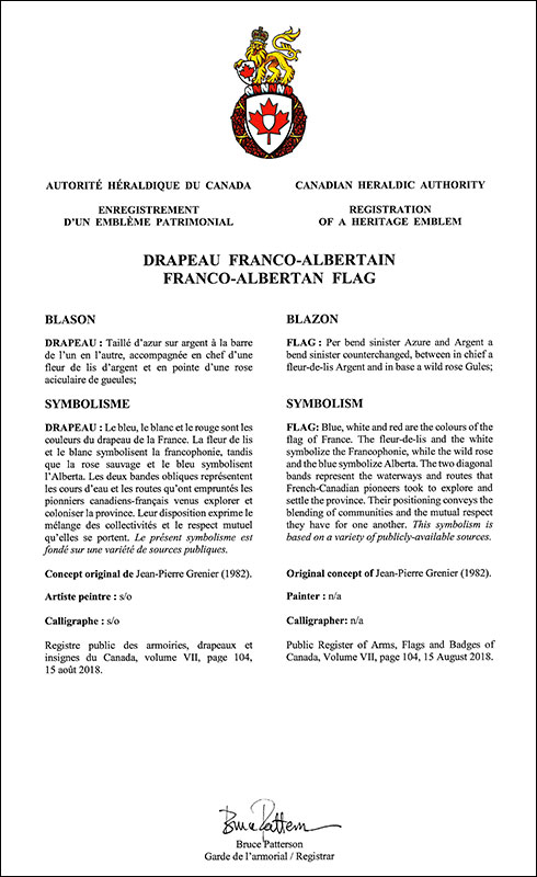 Letters patent registering the Franco-Albertan Flag