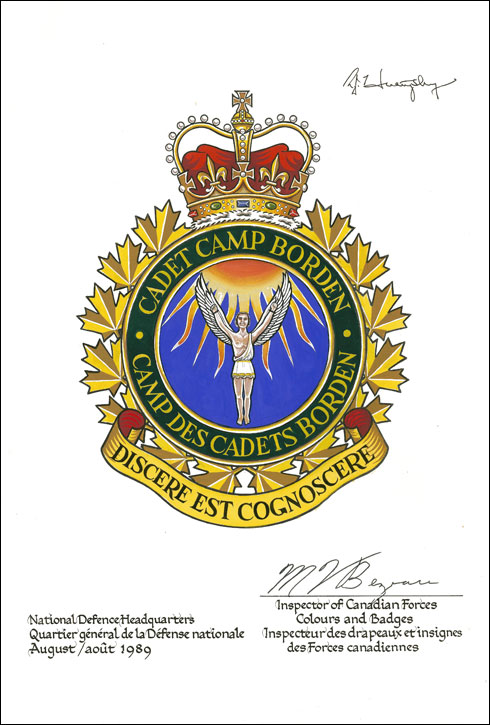 Lettres patentes confirmant l’insigne du Camp des cadets Borden