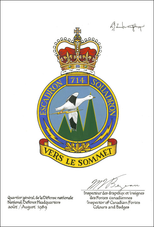 Lettres patentes approuvant l'insigne du 714e Escadron des communications (Sherbrooke)