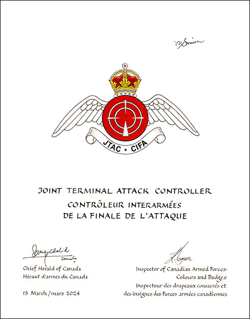 Lettres patentes approuvant l’insigne du Contrôleur interarmées de la finale de l’attaque