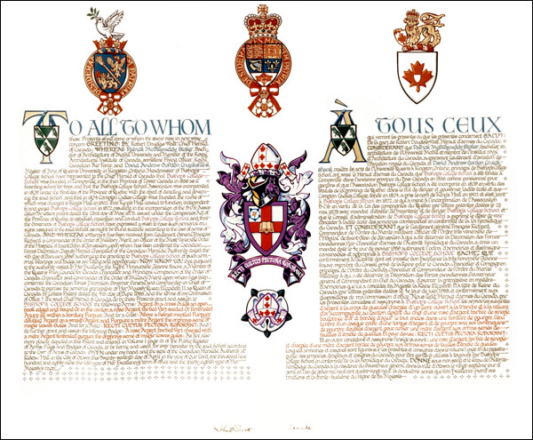Letters patent granting heraldic emblems to Bishop’s College School