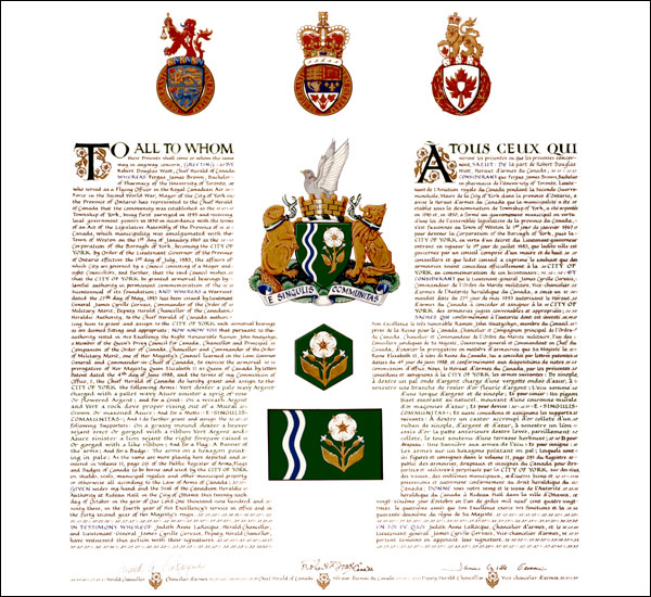 Letters patent granting heraldic emblems to the City of York
