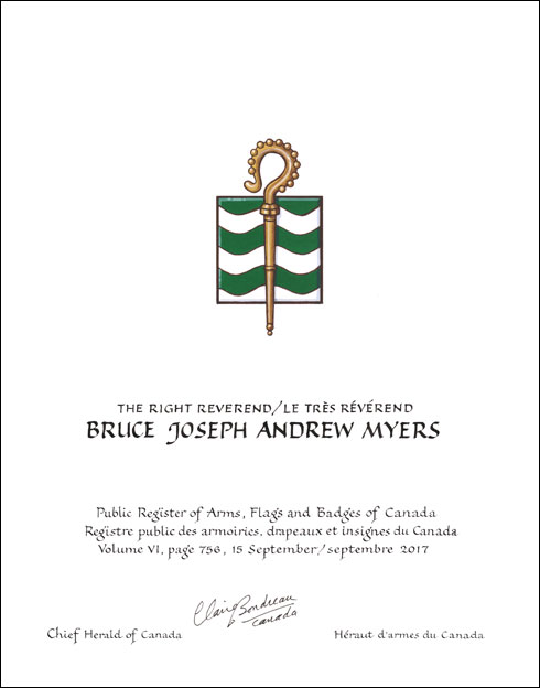 Lettres patentes concédant des emblèmes héraldiques à Bruce Joseph Andrew Myers