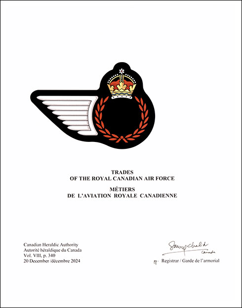 Letters patent confirming the badge frame for Trades of the Royal Canadian Air Force
