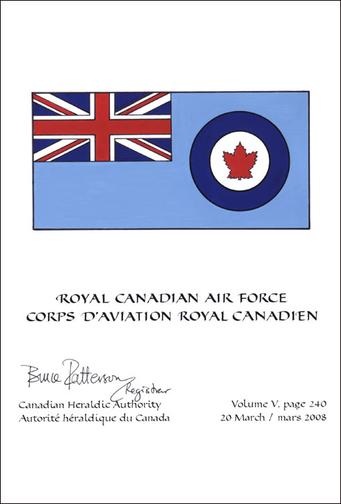 Lettres patentes confirmant le blasonnement du drapeau du Corps d’aviation royal canadien