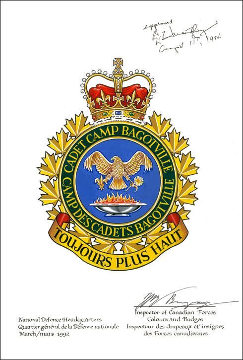 Lettres patentes approuvant l'insigne du Camp des cadets Bagotville