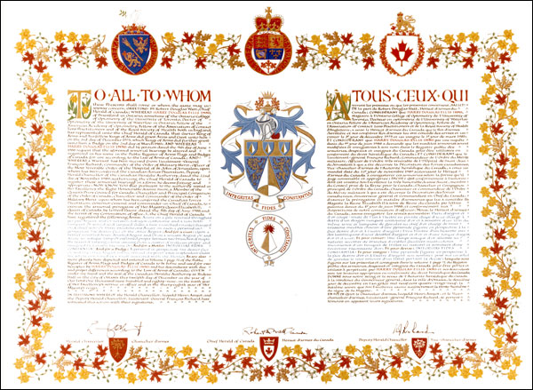 Letters patent registering the heraldic emblems of Harry Douglas Ellis Inns