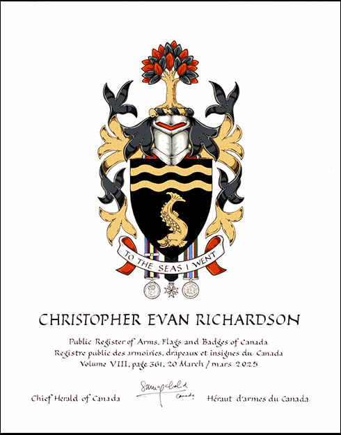 Lettres patentes concédant des emblèmes héraldiques à Christopher Evan Richardson