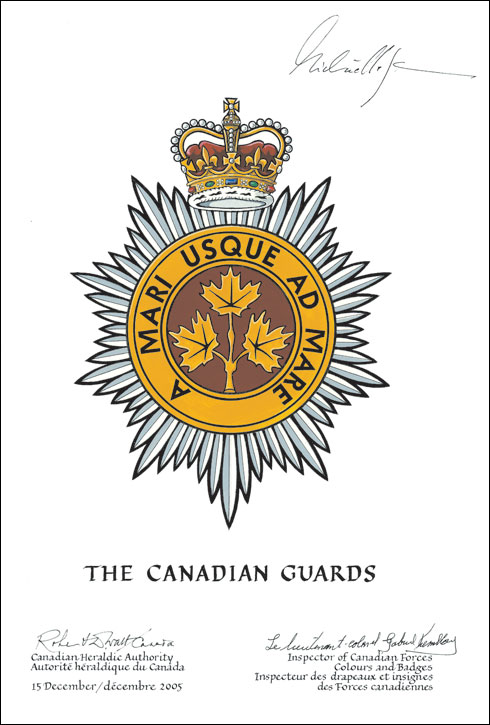 Lettres patentes approuvant l'insigne de The Canadian Guards